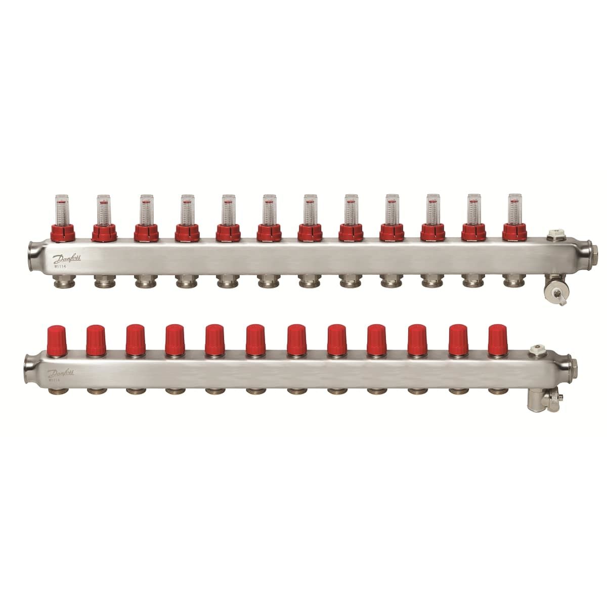 12 Ağızlı manifold seti, Gidiş, Dönüş, Paslanmaz, Debimetreli, Hava purjörleri üzerinde, 088U0762 yerden ısıtma kollektörü