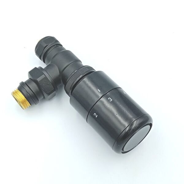 Siyah Köşe Termostatik Radyatör Vanası (16x2 Pex)